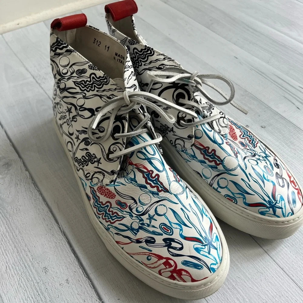 RARE Del Toro x Pepsi Live For Now Blue & Red Printed Leather Chukkas Size 11